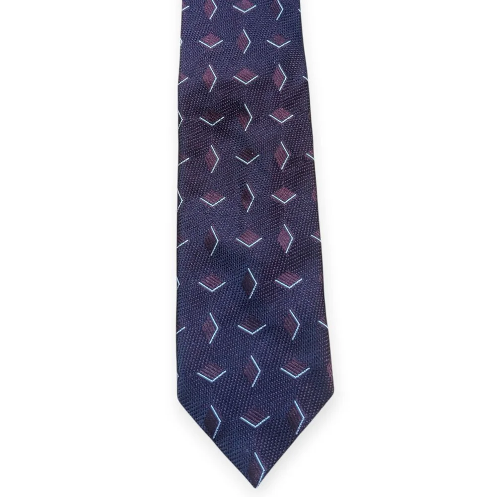 Barneys New York Navy Burgundy Geometric Silk Tie